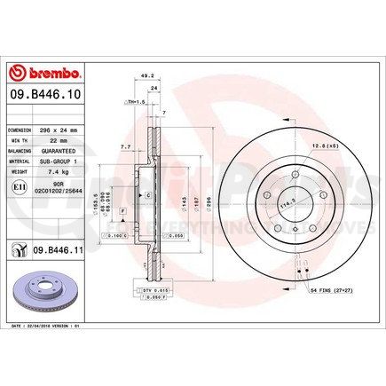 Brembo 09 B446 11 Disc Brake Rotor