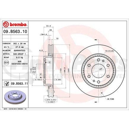 Brembo 09 B563 11 Disc Brake Rotor for GM