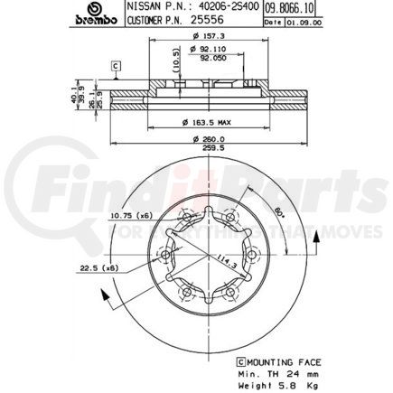 Brembo 25556 Disc Brake Rotor