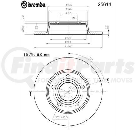 Brembo 25614 Disc Brake Rotor for VOLKSWAGEN WATER