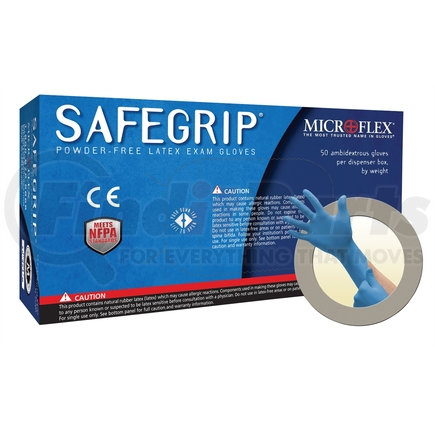 Microflex SG-375-XL SafeGrip® Powder-Free Latex Examination Gloves, Blue, XL