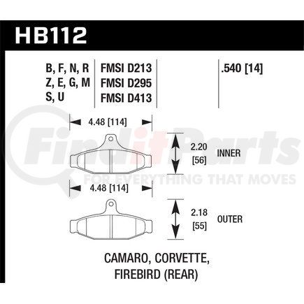 Hawk Friction HB112F540 BRAKE PADS RR CAM COR MUS