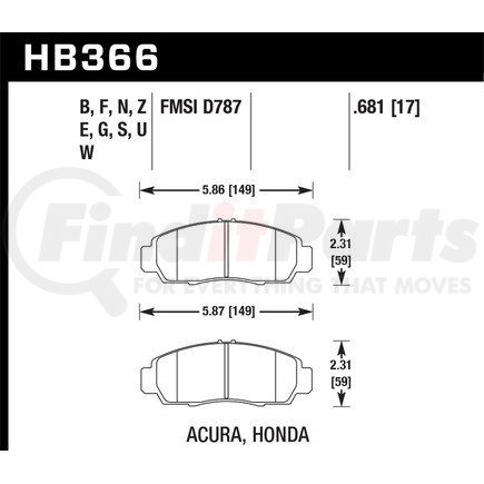 Hawk Friction HB366F681 PADS HPSACURA/HON