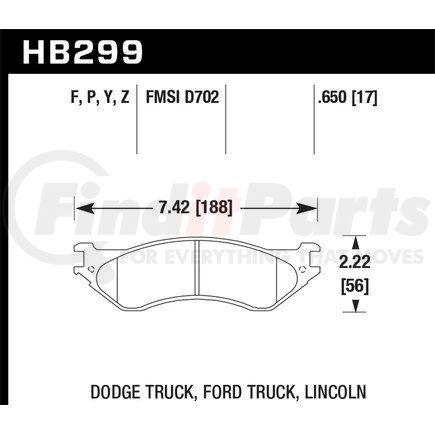 Hawk Friction HB299Y650 Brake Pads: 2001 Ford Pick Full Size rear disc; LTS Compound