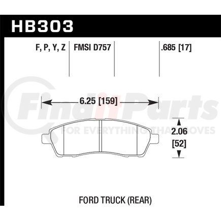 Hawk Friction HB303Y685 Brake Pads: 2001 Ford Excursion; LTS Compound; rear