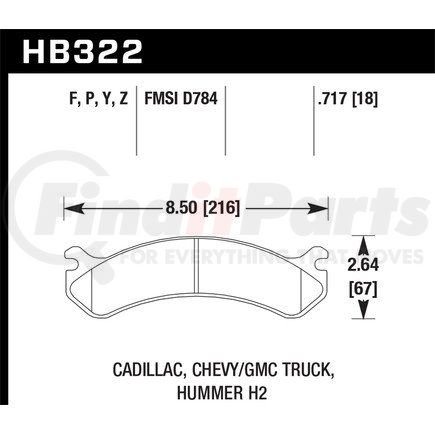 Hawk Friction HB322Y717 Brake Pads: Chevrolet various years and models GMC various years and models Hummer various years and models; LTS Compound; front brake pads