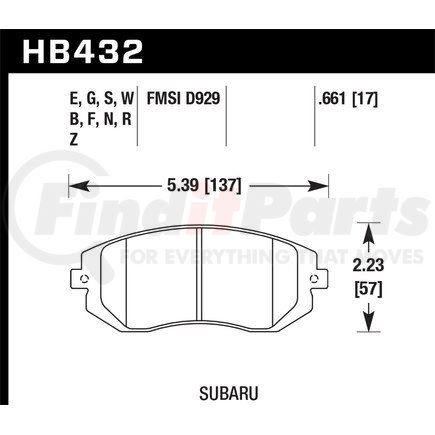 Hawk Friction HB432F661 PADS HPSSUBARU