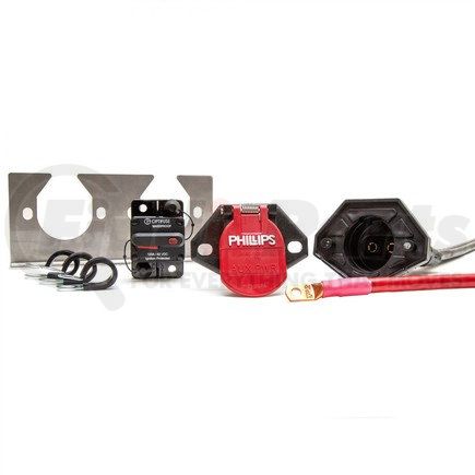 Phillips Industries 16-2237-096 Dual Pole QCS2® Straight Back Kit - 2 ga., 96” Terminated Lead, Includes Socket (16-324), Bracket (15-791), 120 Amp CB, and (3) Cushion Clamps