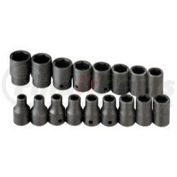 SK Hand Tool 4036 1/2" Dr 6 Pt STD Metric ImpactSocket Set, 17 Pc