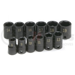 SK Hand Tool 4062 3/8" Dr 6 Pt STD Metric ImpactSocket Set, 12 Pc