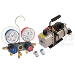 FJC, Inc. KIT6M Vacuum Pump and Aluminum Block Manifold Gauge Set with Manual Couplers