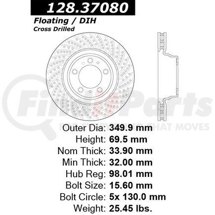 Centric 128.37080 Premium OE Design Drilled Brake Rotor