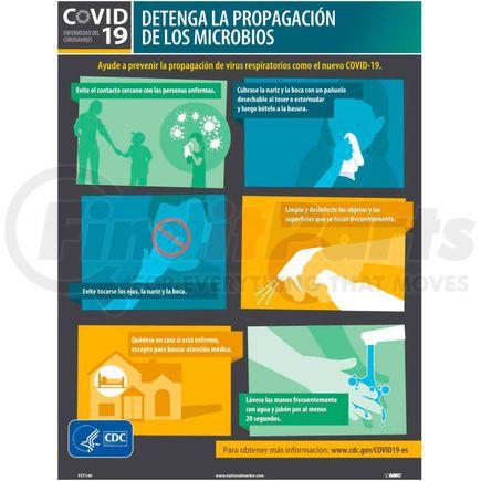 National Marker Company PST140 Stop The Spread Of Germs Poster, Spanish, 18" X 24", Synthetic paper