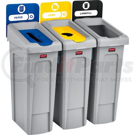 Rubbermaid 2007917 Rubbermaid Slim Jim Recycling Station, Landfill/Paper/Bottles & Cans, (3) 23 Gallon - 2007917