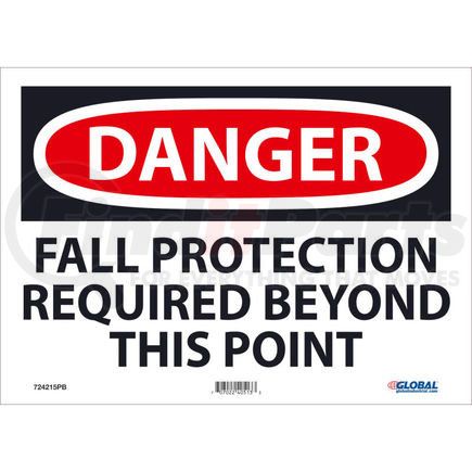 National Marker Company GLOD528PB Global Industrial&#8482; Danger Fall Protection Required 10x14, Pressure Sensitive Vinyl