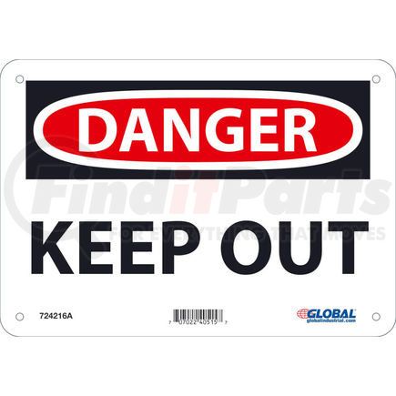 National Marker Company GLOD59A Global Industrial&#8482; Danger Keep Out, 7x10, Aluminum