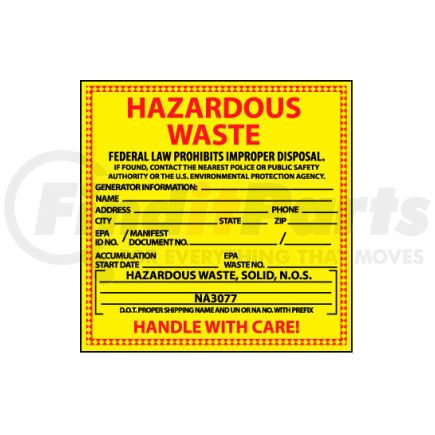 National Marker Company HW8S Hazardous Waste Vinyl Labels - For Solids