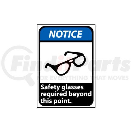 National Marker Company NGA22PB Notice Sign 14x10 Vinyl - Safety Glasses Required Beyond This Point