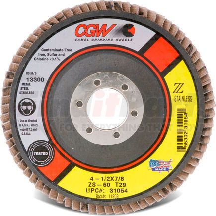 Cgw Abrasive 31015 CGW Abrasives 31015 Abrasive Flap Disc 4-1/2" x 7/8" 80 Grit Zirconia