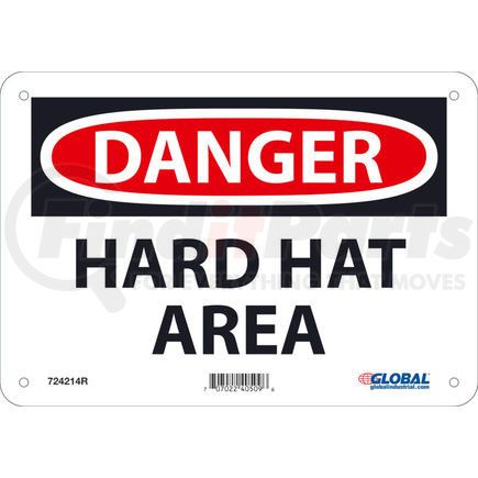 National Marker Company GLOD46R Global Industrial&#8482; Danger Hard Hat Area, 7x10, Rigid Plastic