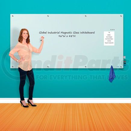 Global Industrial 695469 Global Industrial&#153; Wall-Mounted Magnetic Glass Whiteboard, 96"W x 48"H