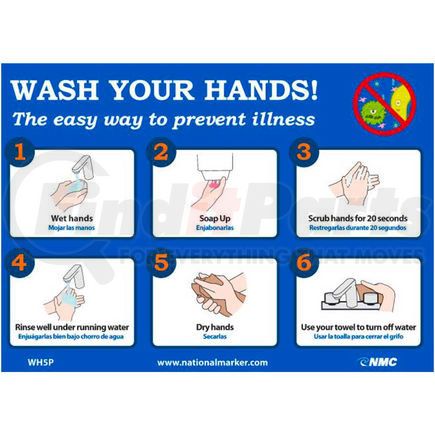 National Marker Company WH5P Wash Your Hands Sticker, 7" X 14", Vinyl Adhesive