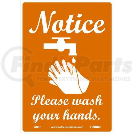 National Marker Company WH3P Notice Please Wash Your Hands Sticker, 7" X 10", Vinyl Adhesive