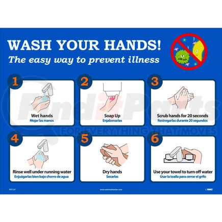 National Marker Company PST137 Wash Your Hands Poster, 18" X 24", Synthetic Paper