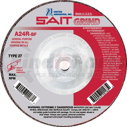 United Abrasives 20173 United Abrasives - Sait 20173 Depressed Center Wheel T27 A24R 5"x 1/4" x 5/8-11" 24 Grit Alum. Oxide