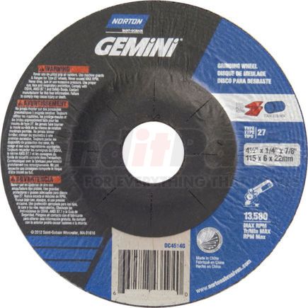 Saint-Gobain 66252842165 Norton 66252842165 Gemini Grinding Wheel 4-1/2" x 1/4" x 7/8" 24 Grit Aluminum Oxide