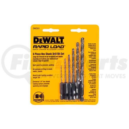 DEWALT DW2551 DeWALT&#174; Rapid Load&#174; Quick Change Bit Set, DW2551, 1/16"-1/4" Hex Shank, 6 Pieces