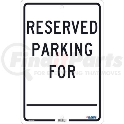 National Marker Company GLOTM6J Global Industrial&#8482; Reserved Parking For, 18x12, .080 Aluminum