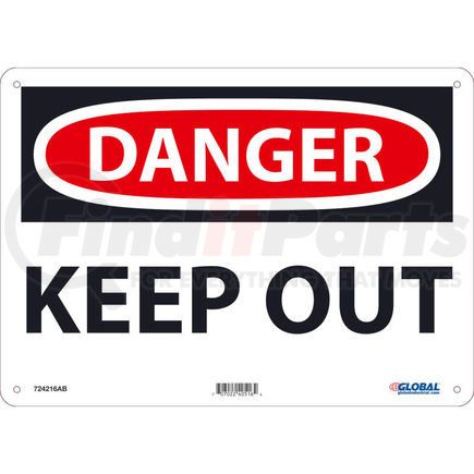 National Marker Company GLOD59AB Global Industrial&#8482; Danger Keep Out, 10x14, Aluminum