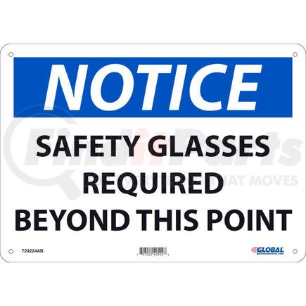 National Marker Company GLON18AB Global Industrial&#8482; Notice Safety Glasses Required Beyond This Point, 10x14, Aluminum