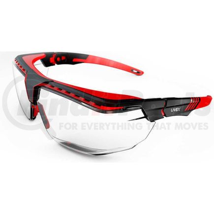 North Safety S3851 Uvex&#174; Avatar S3851 OTG Safety Glasses, Black & Red Frame, Clear Lens, Scratch-Resistant