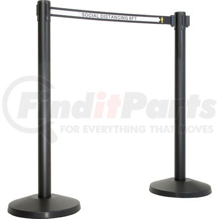 Queue Solutions QM550B-SD130 Retractable Belt Barrier, 40" Black Post, 13' Black "Social Distancing 6 Ft" Belt