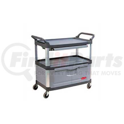 Rubbermaid FG409400GRAY Rubbermaid&#174; Xtra&#153; Service Cart W/Cabinet, Aluminum Posts, 3 Shelf, 40-5/8"Lx20"W, Gray