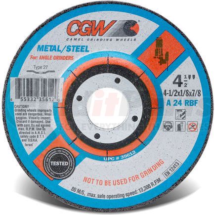 Cgw Abrasive 35613 CGW Abrasives 35613 Depressed Center Wheel 4-1/2" x 1/8" x 5/8- 11 INT T27 24 Grit Aluminum Oxide