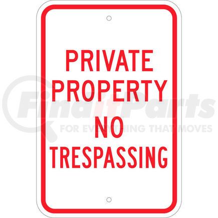 Brady 80106 Brady&#174; 80106 Private Property No Trespassing Sign, RD/WH, HIP Reflective, Aluminum, 12"W x 18"H