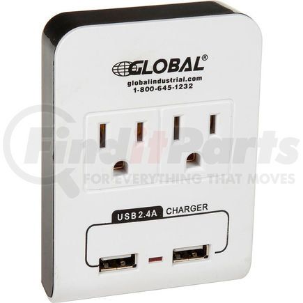 Global Industrial FL-JC31 Global Industrial&#153; 2 Outlet Wall Adapter, 2 USB Charging Ports, 15A, 125V, 1875W, UL/CUL