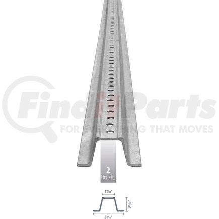 Tapco 054-00015 U-Channel Sign Post, 8'L, 2 lbs./ft., Galvanized Post, Holes Top Down