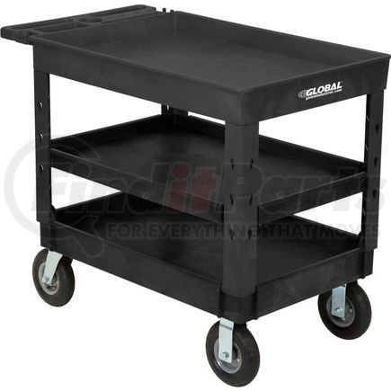 Global Industrial 800346 Global Industrial&#153; Tray Top Plastic Utility Cart, 3 Shelf, 44"Lx25-1/2"W, 8" Casters, Black