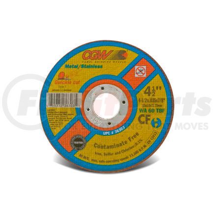 Cgw Abrasive 36303 CGW Abrasives 36303 Cut-Off Wheel 4-1/2" x 7/8" 60 Grit Type 1 Aluminum Oxide