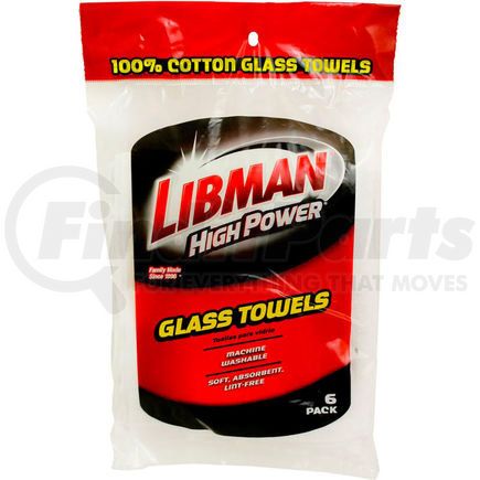 Libman Company 592 Libman Commercial High Power&#174; 100% Cotton White Glass Towels, 6 Pack - 592