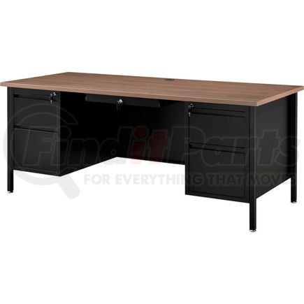 Global Industrial D28W Interion&#174; Steel Teachers Desk 72x30 - Walnut Top with Black Frame