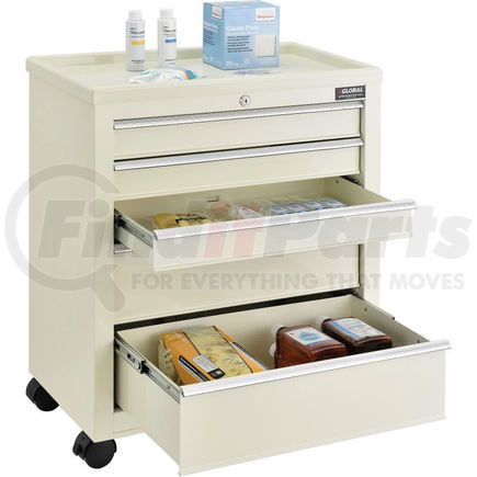 Global Industrial 670147 Global Industrial&#153; 5-Drawer Medical Bedside Cart W/ Key Lock, 24-1/2"L x 13-1/4"W x 29"H, Beige