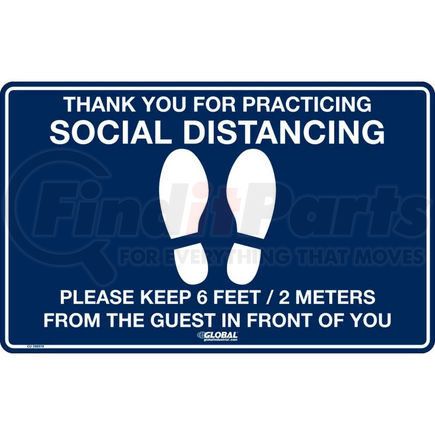 National Marker Company CU-398979 Global Industrial&#8482; Dark Blue Social Distancing Floor Sign, 16" W x 10" H , Vinyl Adhesive