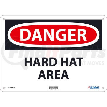 National Marker Company GLOD46RB Global Industrial&#8482; Danger Hard Hat Area, 10x14, Rigid Plastic