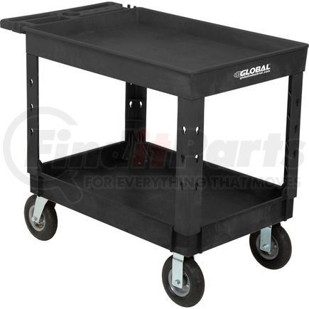 Global Industrial 800344 Global Industrial&#153; Tray Top Plastic Utility Cart, 2 Shelf, 44"Lx25-1/2"W, 8" Casters, Black