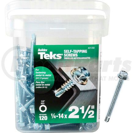 Itw Brands 21358 ITW Teks Self-Drilling Screw - #14 x 2-1/2" - Hex Head - Pkg of 120 - 21358